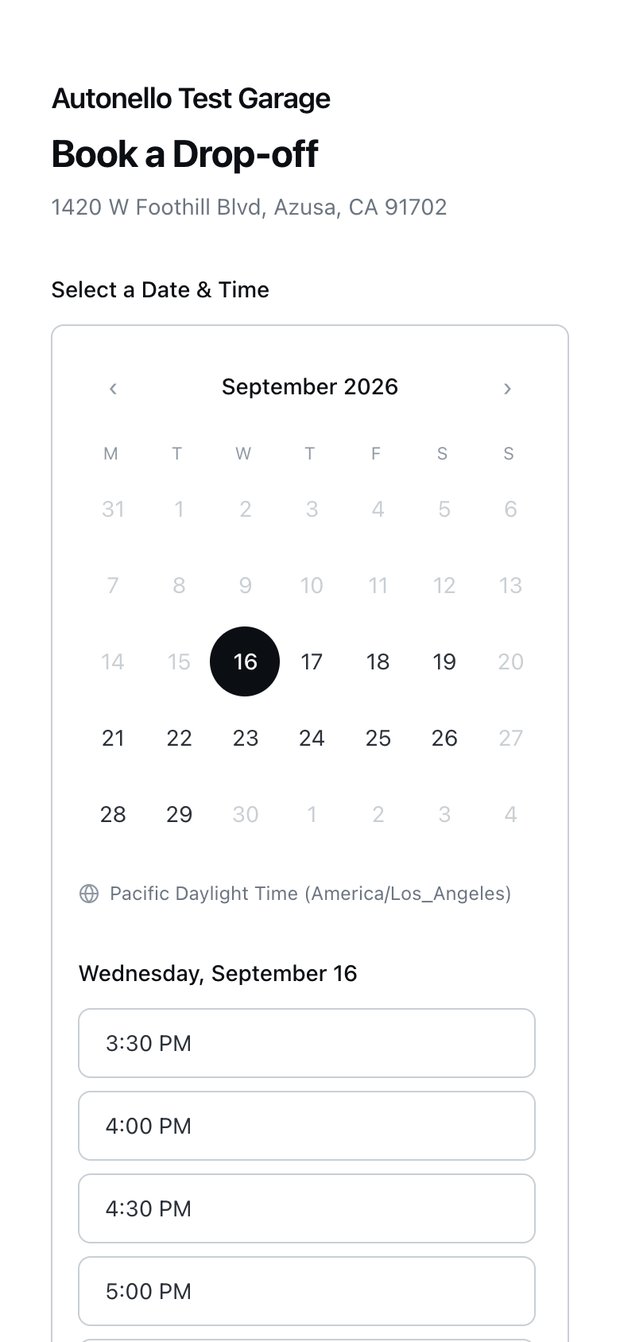The shop’s booking page on a phone